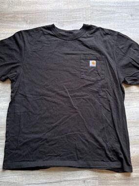 Carhartt Used Good XL Black Short-Sleeve Loose Fit Pocket Tee with Logo Patch